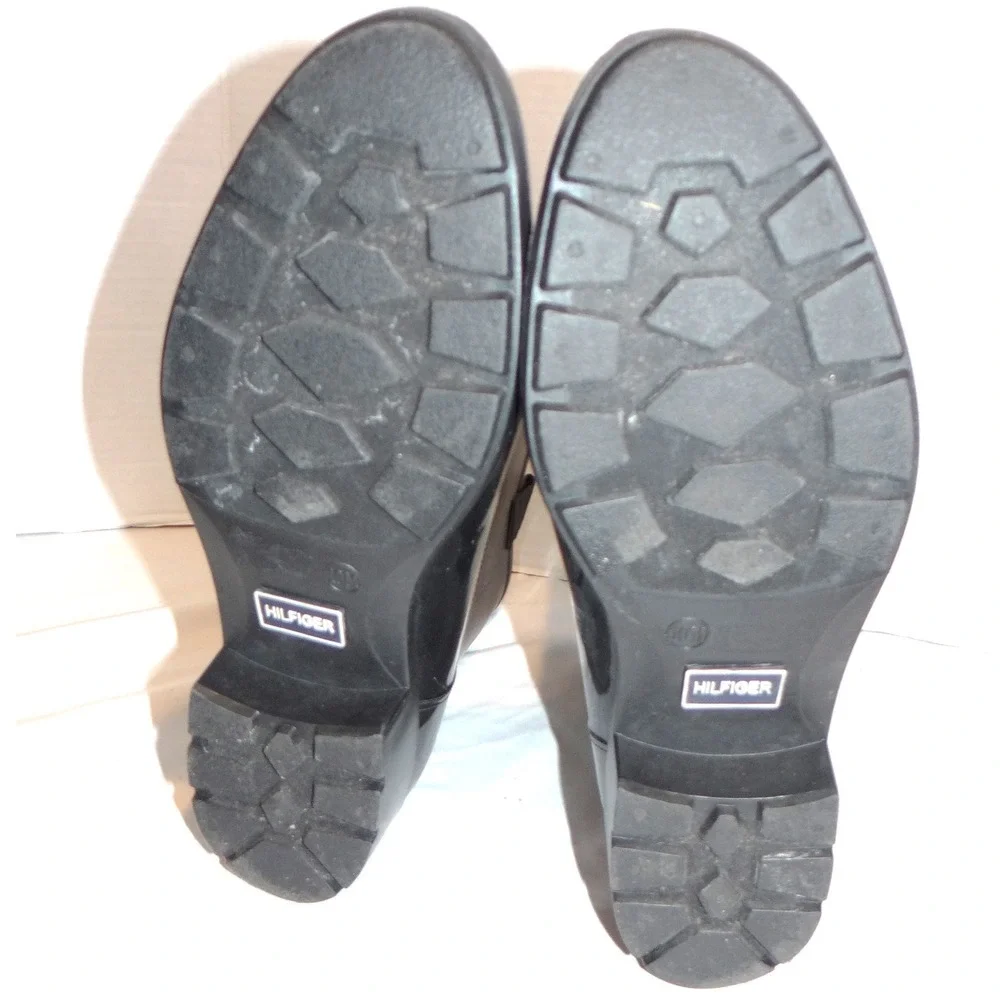 Tommy Hilfiger Khristie Black Boots Women 10M Glossy Matte Mid Calf Waterproof‎